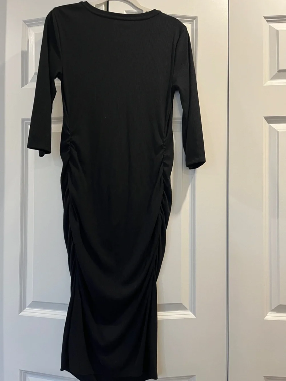 Isabel Maternity Black V-Neck Rouched Midi Dress